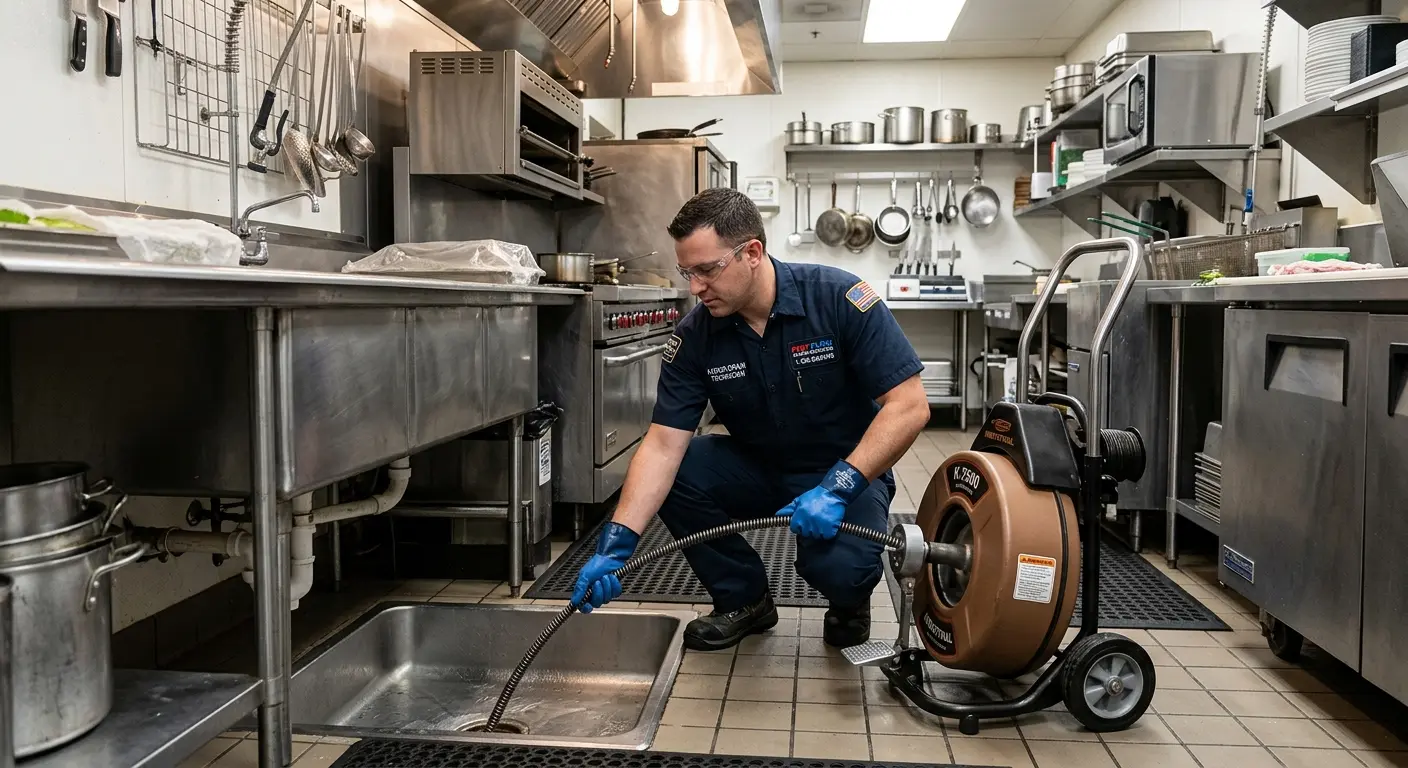 Commercial drain cleaning service in a restaurant kitchen in Irondale